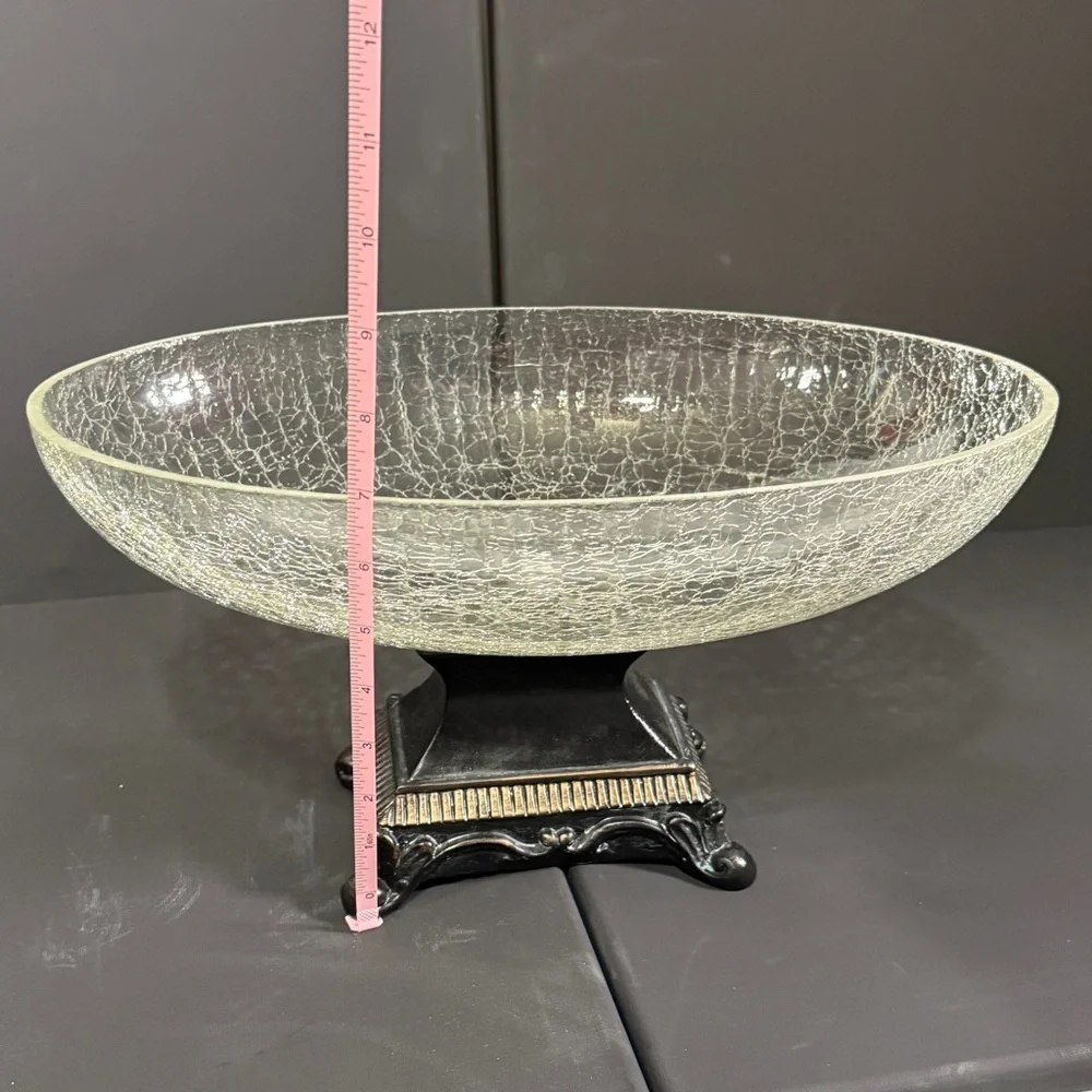 Elegant Crackle Glass Bowl with Black Base